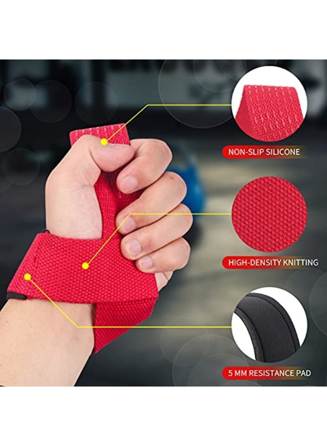 SKDK Cotton Hard Pull Wrist Lifting Straps Grips Band-Deadlift Straps with Neoprene Cushioned Wrist Padded and Anti-Skid Silicone - for Weightlifting, Bodybuilding, Xfit, Strength Training - Image 2