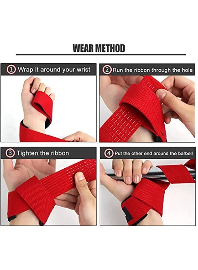 SKDK Cotton Hard Pull Wrist Lifting Straps Grips Band-Deadlift Straps with Neoprene Cushioned Wrist Padded and Anti-Skid Silicone - for Weightlifting, Bodybuilding, Xfit, Strength Training - Image 3
