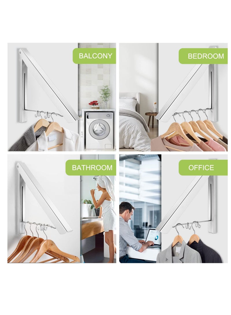 SYOSI Clothes Rack Hanger, Foldable Wall Mounted Clothes Airer Coat Dryer Aluminum Space Saving Clothing Organiser for Laundry Bedroom Indoor Outdoor (Silver) - Image 4