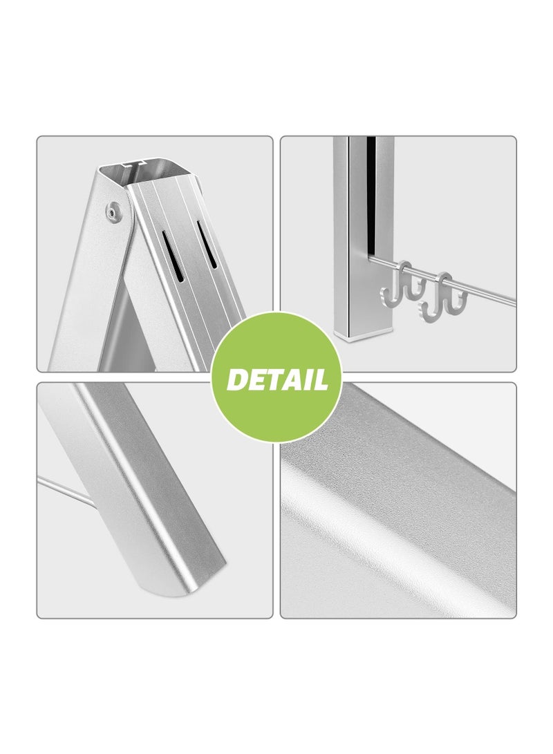 SYOSI Clothes Rack Hanger, Foldable Wall Mounted Clothes Airer Coat Dryer Aluminum Space Saving Clothing Organiser for Laundry Bedroom Indoor Outdoor (Silver) - Image 3