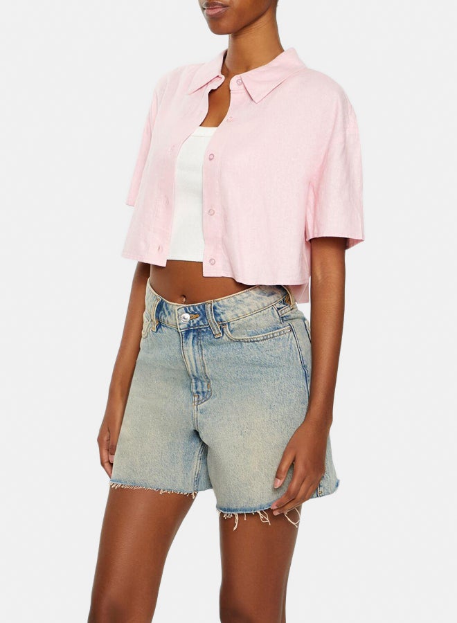 FOREVER 21 Cropped Linen-Blend Shirt - Image 4
