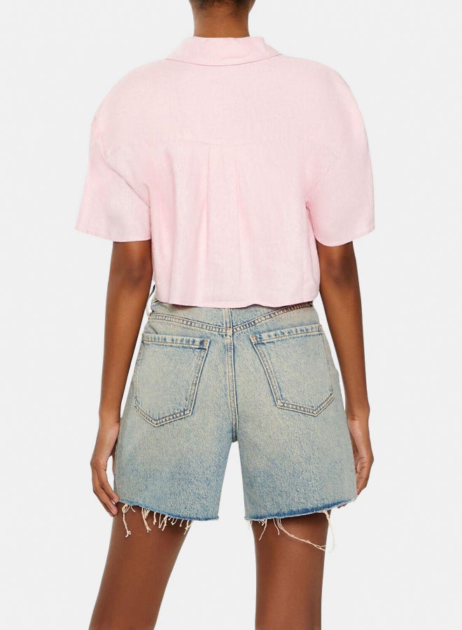 FOREVER 21 Cropped Linen-Blend Shirt - Image 5