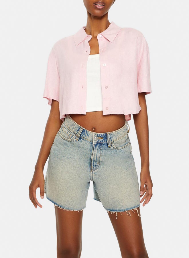 FOREVER 21 Cropped Linen-Blend Shirt - Image 1