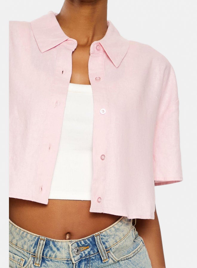 FOREVER 21 Cropped Linen-Blend Shirt - Image 3