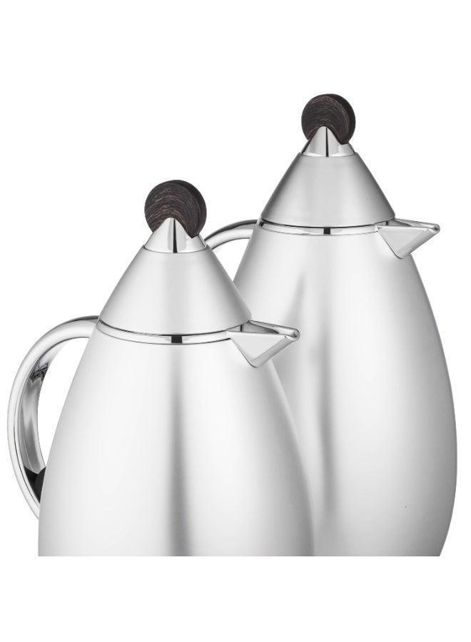 LALOZA ✨ Premium Thermos Set – 2 Pieces | Matte Silver Finish with Wooden Touch (1L Each) ✨ - Image 3