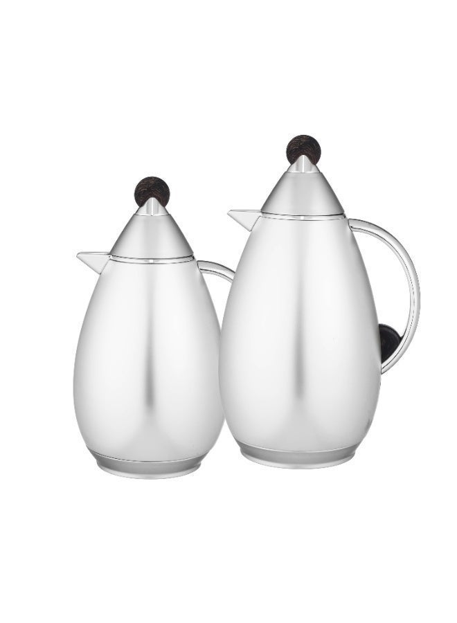 LALOZA ✨ Premium Thermos Set – 2 Pieces | Matte Silver Finish with Wooden Touch (1L Each) ✨ - Image 2