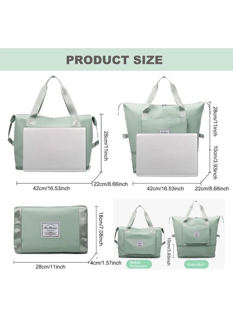 A multi-purpose bag that folds easily, features a front pocket and a top zipper, and can be attached to the handle of a suitcase. It's specially designed to combine style, comfort, and practicality. Green - Image 5