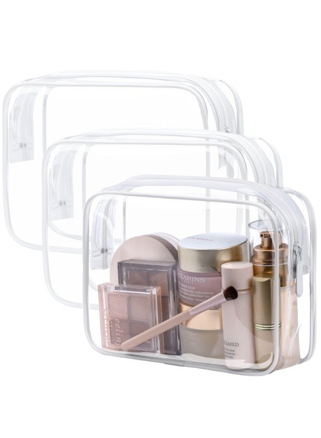 Clear Toiletry Bag, 3 Pack TSA Approved Toiletry Bag Quart Size Bag, Travel Makeup Cosmetic Bag for Women Men, Carry on Airport Airline Compliant Bag, White (for age 12 or above) - Image 1