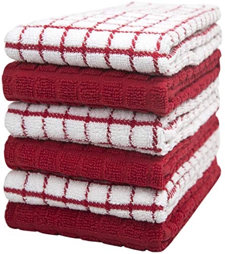 Bumble Towels Bumble Kitchen Towels | 100% Cotton Dish Towels with Hanging Loop | 16"x 28" | 380GSM | Absorbent Kitchen Towel Set | 6 Pack, Red - Image 1
