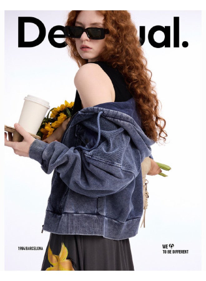 DESIGUAL women's Hooded Washed Denim Patchwork Sweatshirt – Spring/summer 2025 Collection - Image 1