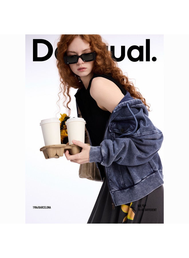 DESIGUAL women's Hooded Washed Denim Patchwork Sweatshirt – Spring/summer 2025 Collection - Image 3