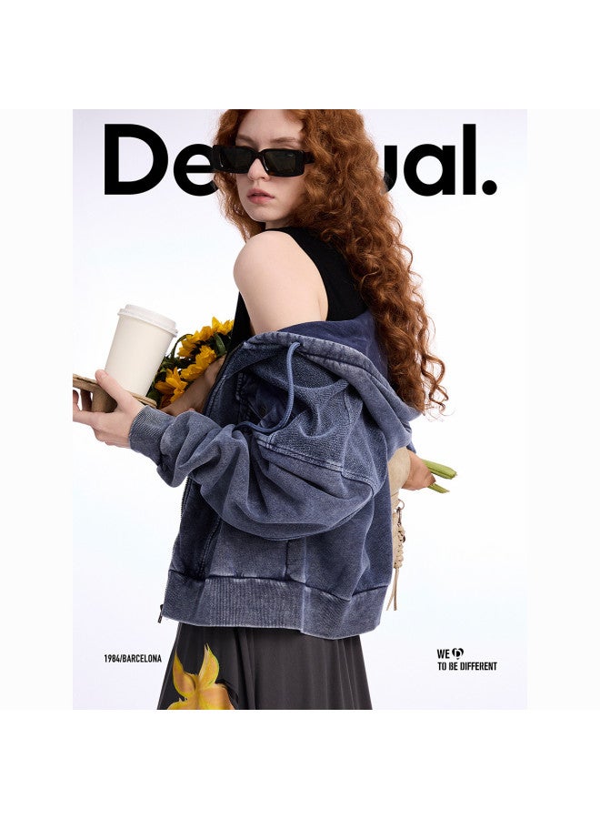 DESIGUAL women's Hooded Washed Denim Patchwork Sweatshirt – Spring/summer 2025 Collection - Image 2