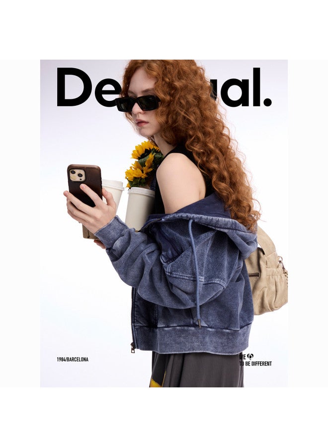 DESIGUAL women's Hooded Washed Denim Patchwork Sweatshirt – Spring/summer 2025 Collection - Image 4