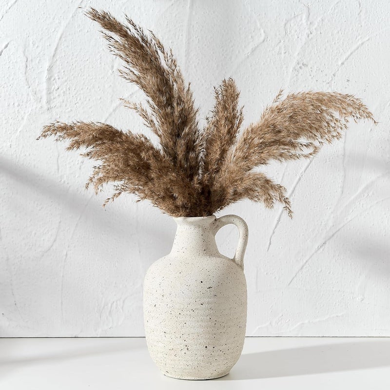 SIDUCAL Rustic Ceramic Farmhouse Flower Vase with 1 Handle-Height 8.43" Terracotta Vase, Unique Textured Pottery Flower Vases for Home Decor, Table, Wedding, Living Room, Shelf Decor, Speckled White - Image 2