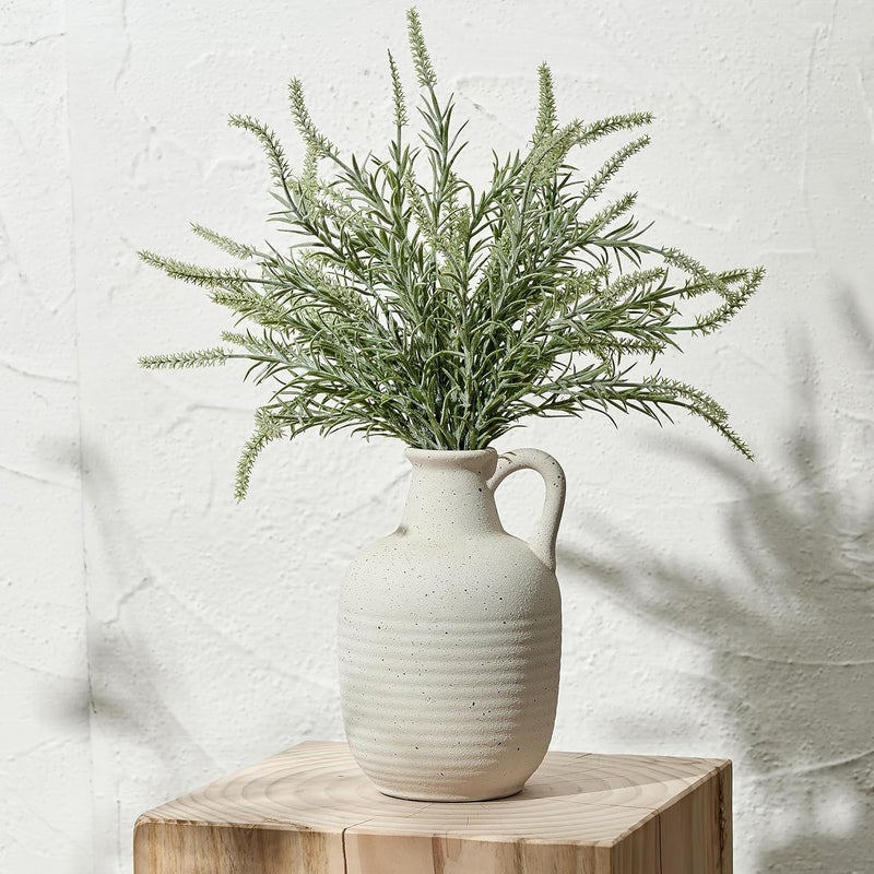 SIDUCAL Rustic Ceramic Farmhouse Flower Vase with 1 Handle-Height 8.43" Terracotta Vase, Unique Textured Pottery Flower Vases for Home Decor, Table, Wedding, Living Room, Shelf Decor, Speckled White - Image 1