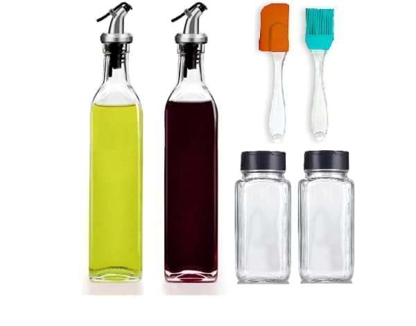 Dcloud Transparent Glass 500 Ml Classic Oil Dispenser Pack of 2 Crystal Clear with 1 Silicone Rubber Funnel for Bottle Filling Oil BrushSpatula Combo Multicolored Style 3 - Image 1