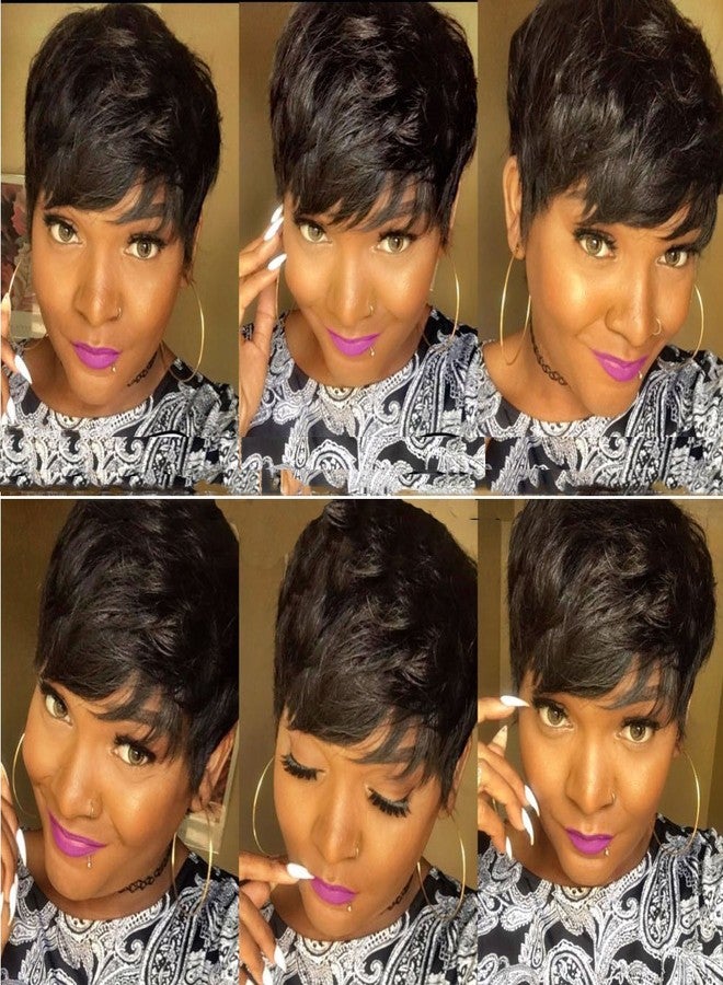 HOTKIS Pixie Cut Wigs Human Hair with Natural Wavy Short Wigs for Black Women Short Brown Pixie Wigs Human Hair Glueless Layered Cut Brazilian Hair Short Curly Bob Wig - Image 2
