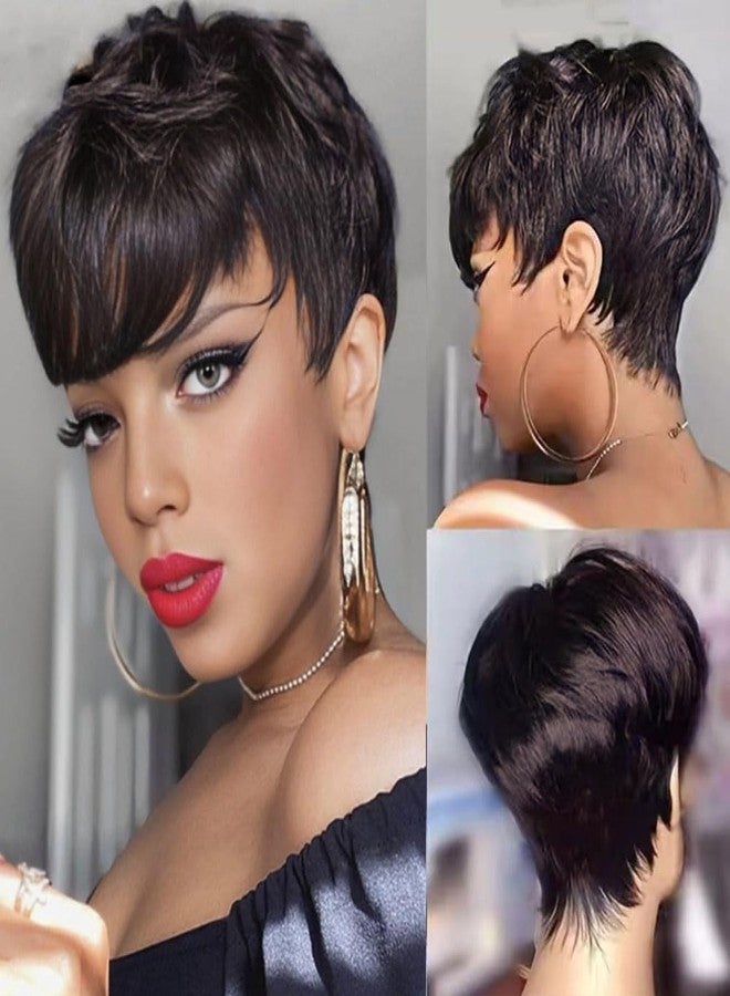 HOTKIS Pixie Cut Wigs Human Hair with Natural Wavy Short Wigs for Black Women Short Brown Pixie Wigs Human Hair Glueless Layered Cut Brazilian Hair Short Curly Bob Wig - Image 5