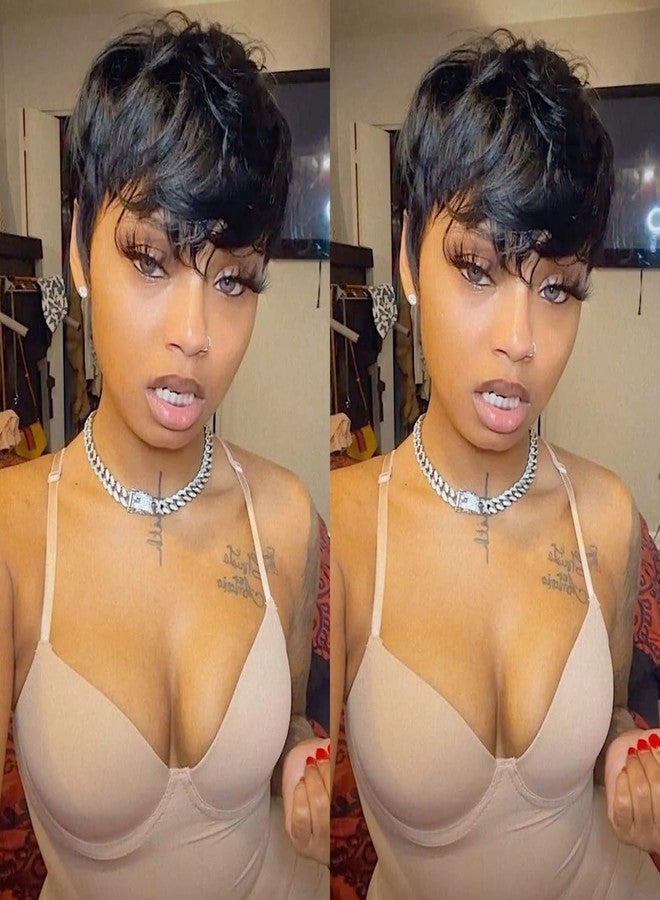 HOTKIS Pixie Cut Wigs Human Hair with Natural Wavy Short Wigs for Black Women Short Brown Pixie Wigs Human Hair Glueless Layered Cut Brazilian Hair Short Curly Bob Wig - Image 4