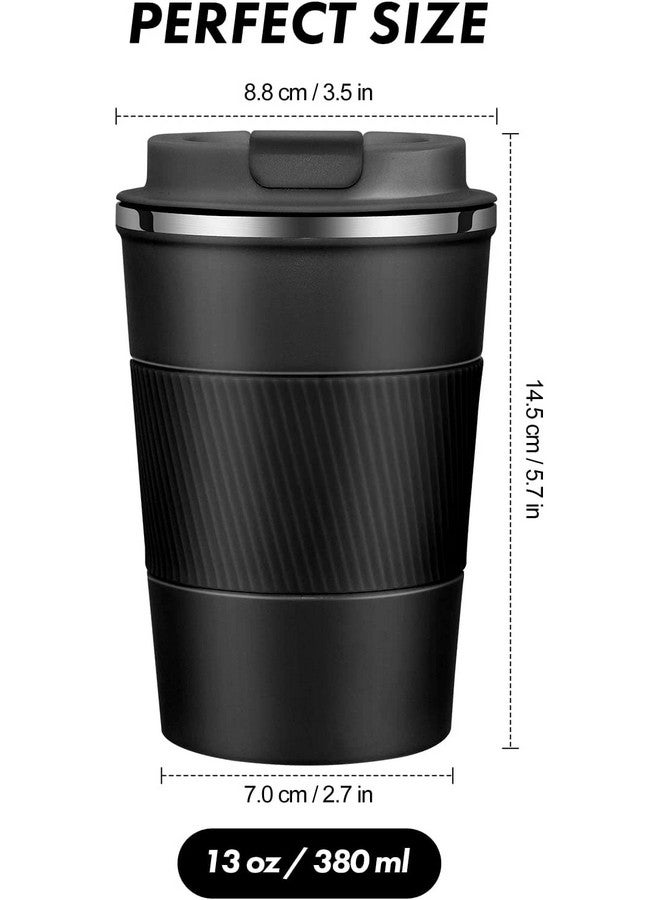 Wosta Travel Mug, Insulated Coffee Cup with Leakproof Lid,Vacuum Insulation Stainless Steel Reusable for Hot Cold Coffee, Non-Slip Protective Cover, (Black, 380 Ml) - Image 2