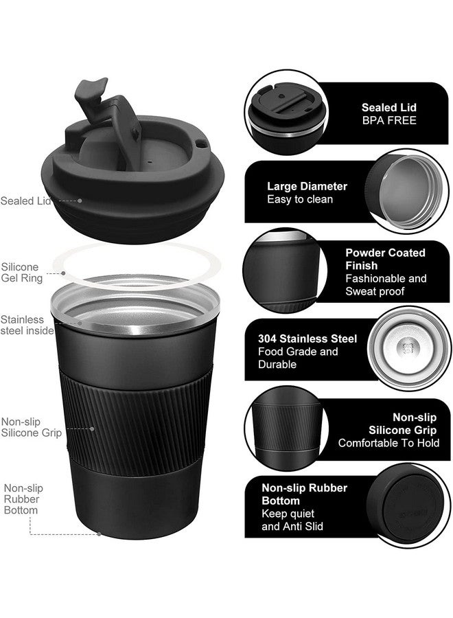 Wosta Travel Mug, Insulated Coffee Cup with Leakproof Lid,Vacuum Insulation Stainless Steel Reusable for Hot Cold Coffee, Non-Slip Protective Cover, (Black, 380 Ml) - Image 3