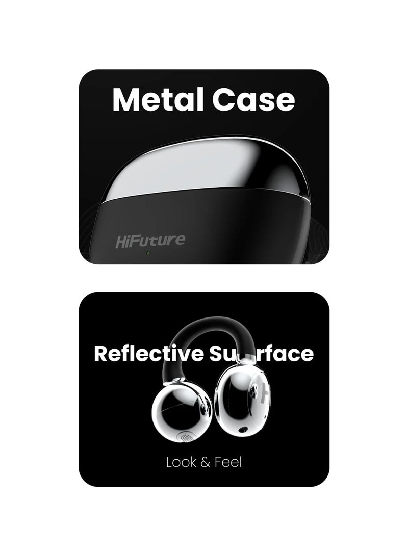 HiFuture FlexClip Open-Ear Wireless Earbuds | 30-Hour Playtime | AI ENC Noise Cancellation | Comfortable & Secure Fit | Bluetooth Headphones – Black - Image 4