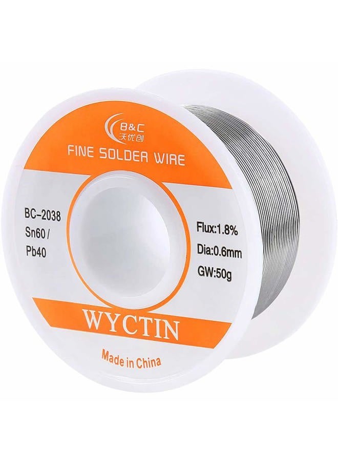 WYCTIN 60-40 Tin Lead Rosin Core Solder Wire for Electrical Soldering and DIY 0.0236 inches(0.6mm) 0.11lbs - Image 1