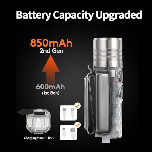 RovyVon Aurora A28 2nd USB-C EDC Flashlight, 6500K Cool White Max 1000 Lumen, 850mAh Rechargeable Small Flashlight, with Red/White/ 365nm Sidelights, Momentary On, Ideal Flashlight for Camping - Image 3