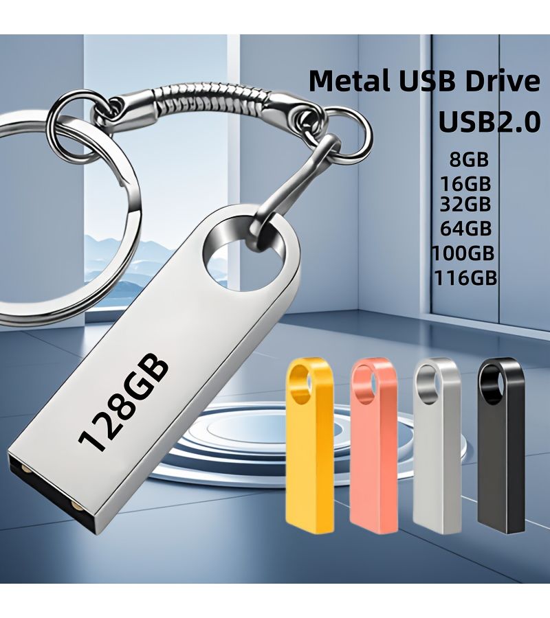 محرك أقراص فلاش USB 2.0 بسعة 100 جيجابايت، لون ذهبي وردي، قرص محمول - Image 1