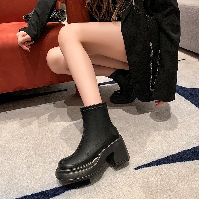 Fashion Little Men Korean Fashion Boots Women'S Thick Heel Martin Boots Super High Heel Elegant Small Short Boots - Image 3