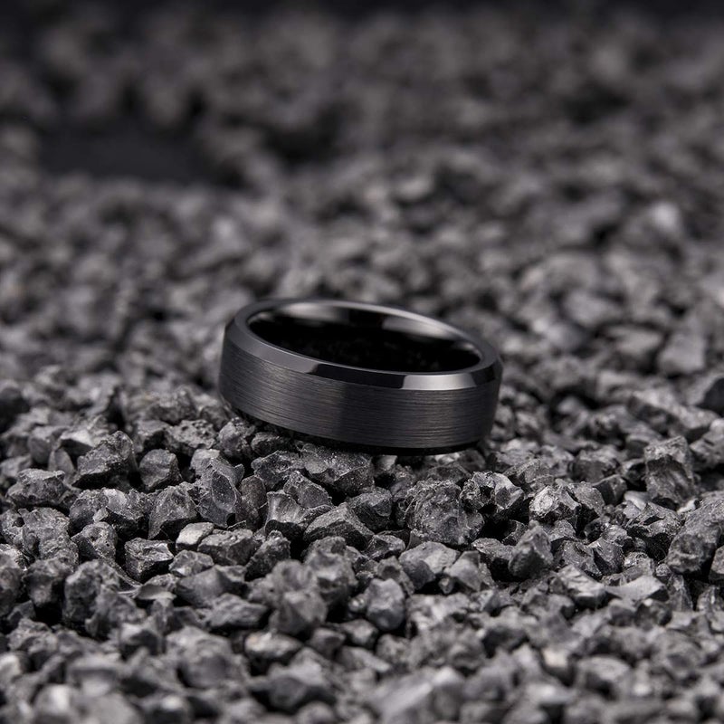 King Will 7mm Men's Black Wedding Ring - Brushed Matte Surface, Beveled Polished Edge, Comfort Fit Size 7.5 - Image 3
