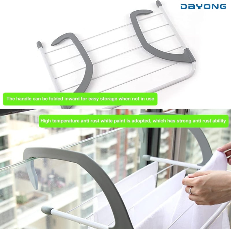 DAYONG Portable Clothes Drying Rack,Clothes Hanging for Balcony,Windowsill and Guardrail,Laundry Rack Door Hanger Rod for Indoor Outdoor for Towels, Lingerie, Hosiery,Shoes (19.7"x 13.4") - Image 4