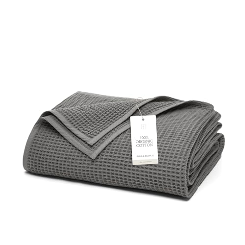 BOLL & BRANCH Waffle Bed Blanket - Full/Queen, Stone - Luxury 100% Organic Cotton - Soft, Lightweight and Breathable - Textured Waffle Weave Design - Image 1