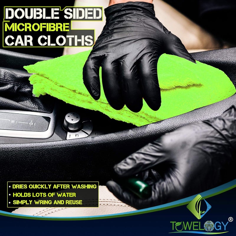 Towelogy® 520gsm Professional Microfibre Edgeless Car Cloths - Pack of 2 (Grey/Neon Green) - Image 4