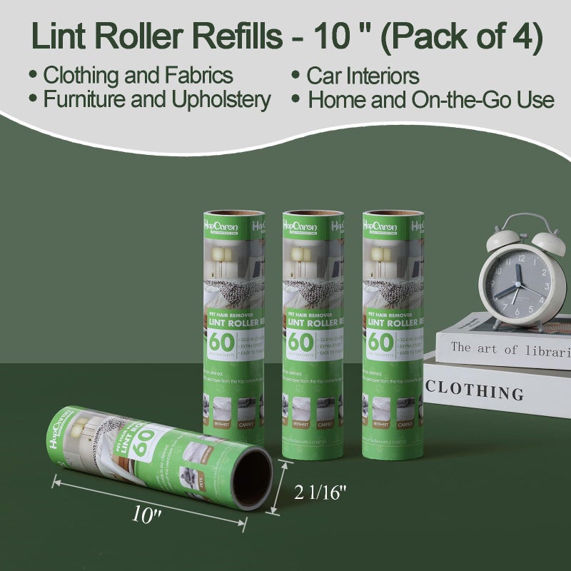 HapChron 10 inch Mega Lint Roller Refills for Evercare Pet Mega Lint Roller and Leo Cleaning Roller, Fits Most 10" Supersize Lint Rollers with 2 1/16" ID, Total 240 Easy Tear Sheets (Pack of 4) - Image 2