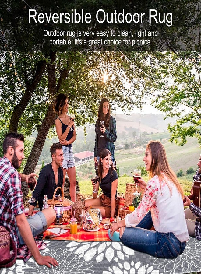 Ileading Reversible Outdoor Rug 5x8Ft Waterproof Patio Rug Carpet Portable Outdoor Plastic Straw Rug Large RV Camping Mat Rug for Patio, Clearance, Deck, Beach, Porch, Camping, Picnic, Flower Grey - Image 5