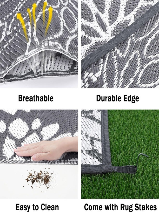 Ileading Reversible Outdoor Rug 5x8Ft Waterproof Patio Rug Carpet Portable Outdoor Plastic Straw Rug Large RV Camping Mat Rug for Patio, Clearance, Deck, Beach, Porch, Camping, Picnic, Flower Grey - Image 3