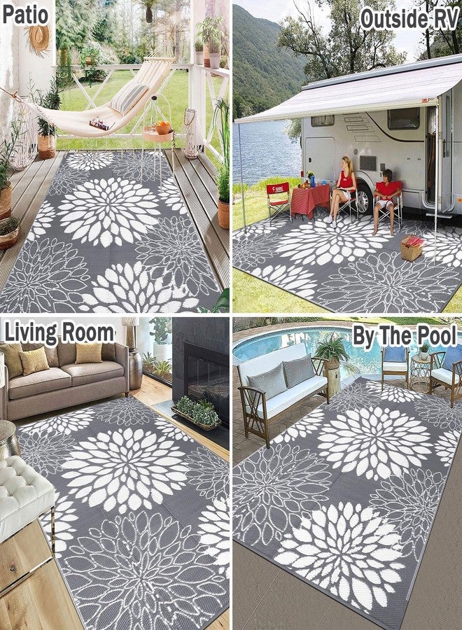 Ileading Reversible Outdoor Rug 5x8Ft Waterproof Patio Rug Carpet Portable Outdoor Plastic Straw Rug Large RV Camping Mat Rug for Patio, Clearance, Deck, Beach, Porch, Camping, Picnic, Flower Grey - Image 4