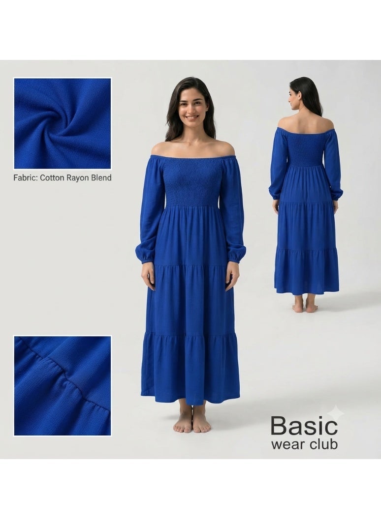 بيزيك وير كلاب فستان طويل بسيط قطن ريون من Basic wear club - Image 1