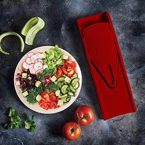 Börner Mandoline Slicer V1 (Professional Set) • V-Slicer with 4 Inserts, Fruit Holder, Docking Station, Box • Adjustable Vegetable Slicer • Cuts into Slices, Strips & Dices • Color: Red - Image 2