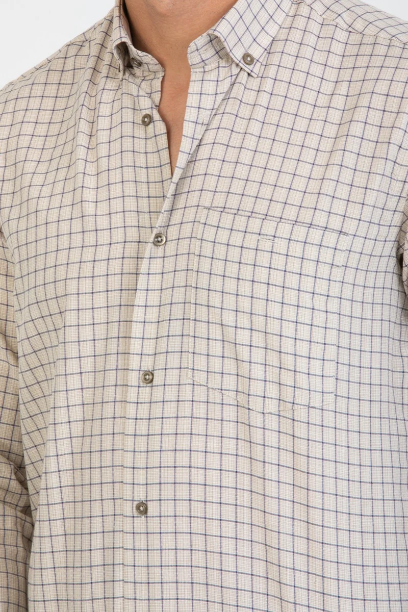 فاريتا Men's Beige Color Checked Long Sleeve Pocket Collar Buttoned Men's Shirt