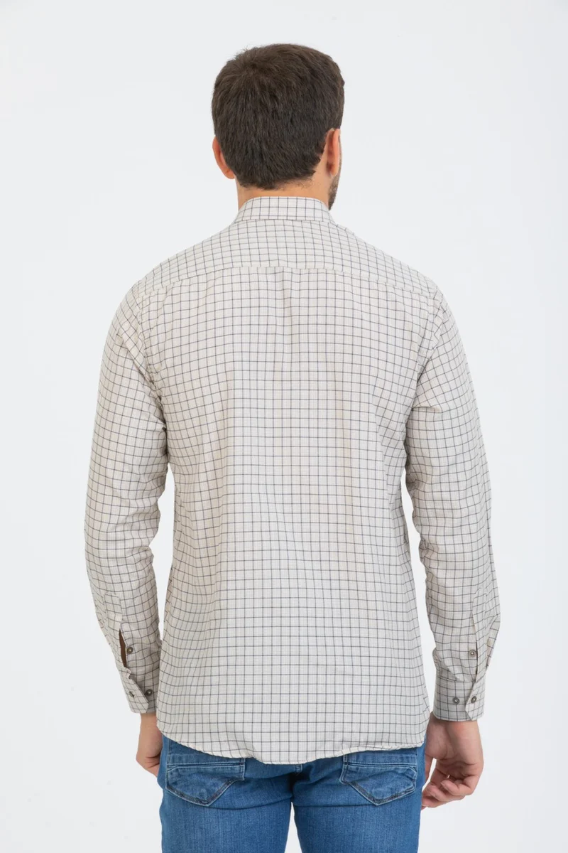فاريتا Men's Beige Color Checked Long Sleeve Pocket Collar Buttoned Men's Shirt
