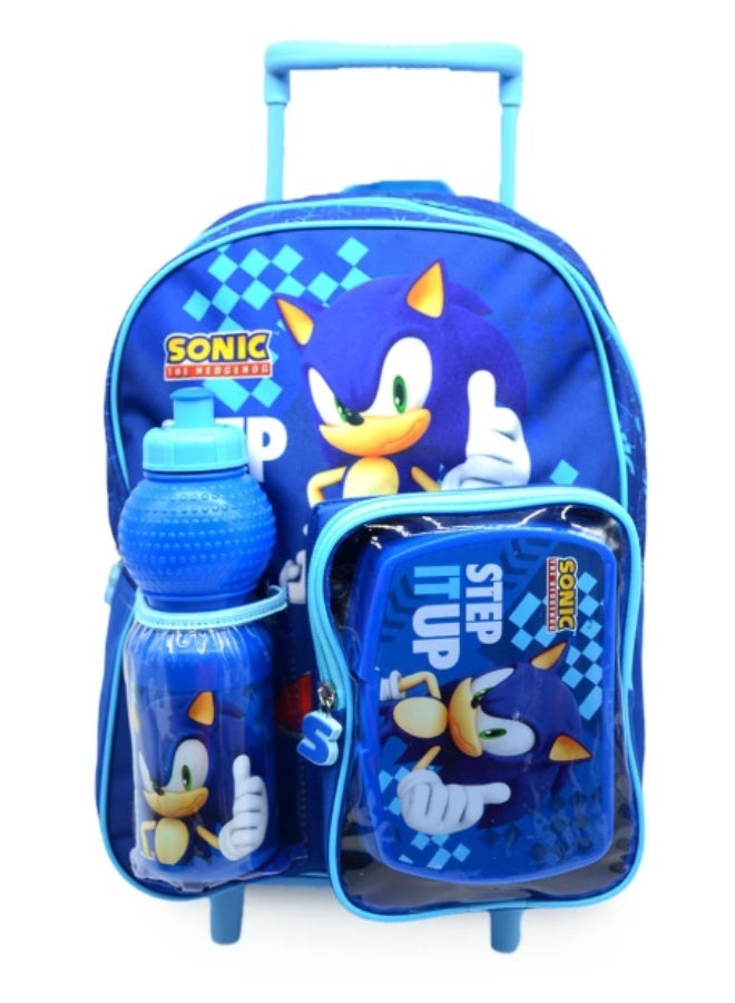 Sonic Prime Junior 3-in-1 Trolley Bag Set, 14-Inch School Bag with Matching Accessories - Image 1