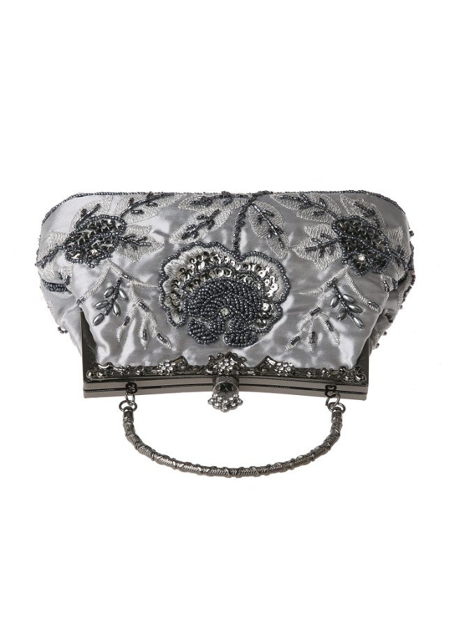 Womens Vintage Floral Beaded Rhinestone Embroidery Clutch - Sequin Crossbody Bag Evening Handbag for Bridal Wedding Party Prom - Image 5