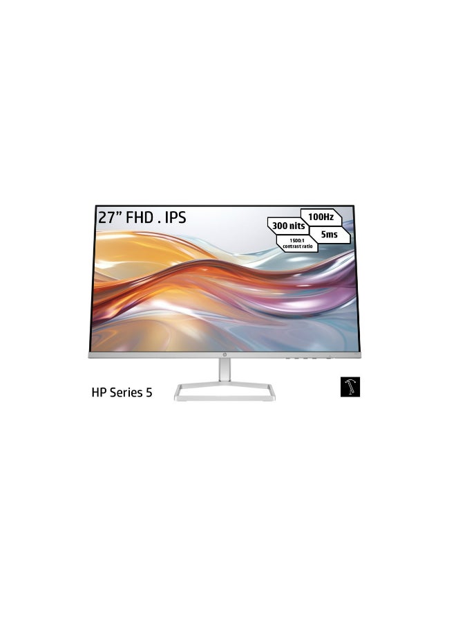 HP شاشة 27 بوصة سلسلة 5 FHD (1920x1080) بمعدل تحديث 100 هرتز، لوحة IPS ووقت استجابة 5 مللي ثانية - 527SF - Image 1