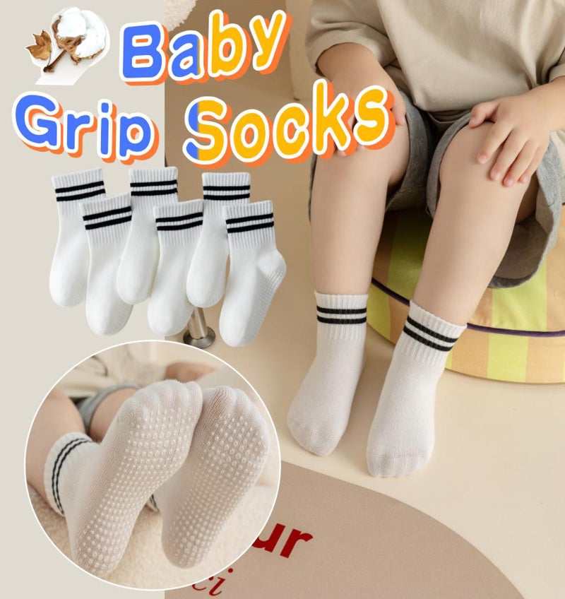 Wamvp Toddler Grip Socks with Non-Slip, Unisex Baby Retro Stripe Seamless Crew Ankle Cotton Socks for Girls Boys 6 Pairs,White 3-5T - Image 4