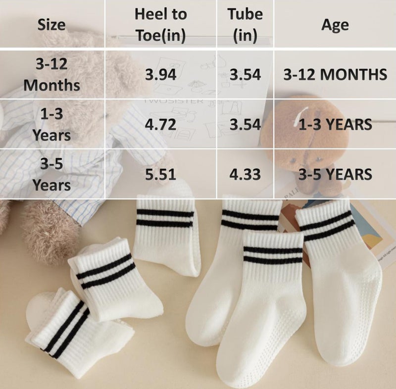 Wamvp Toddler Grip Socks with Non-Slip, Unisex Baby Retro Stripe Seamless Crew Ankle Cotton Socks for Girls Boys 6 Pairs,White 3-5T - Image 5