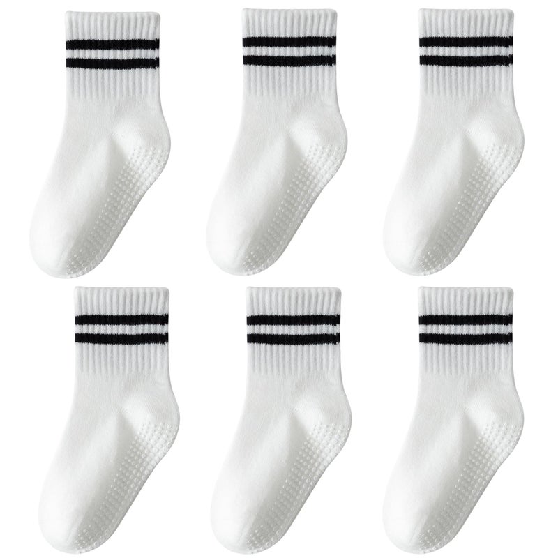 Wamvp Toddler Grip Socks with Non-Slip, Unisex Baby Retro Stripe Seamless Crew Ankle Cotton Socks for Girls Boys 6 Pairs,White 3-5T - Image 1