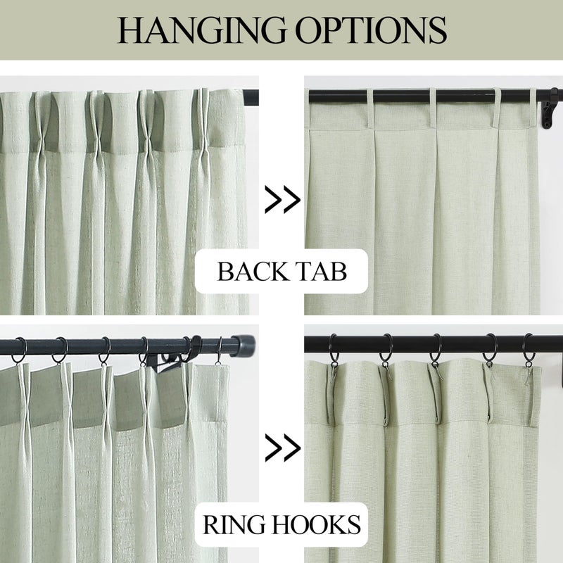 Vision Home Soft Green Pinch Pleated Semi Sheer Curtains Textured Linen Blended Light Filtering Window Curtains 120 inch for Living Room Bedroom Pinch Pleat Drapes with Hooks 10ft 2 Panels 40"Wx120"L - Image 3