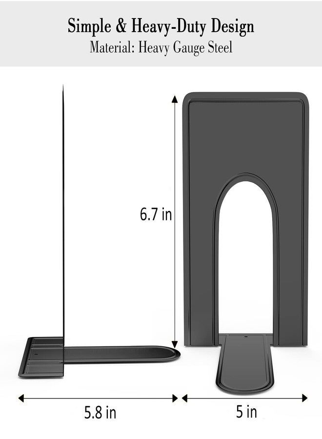 Optomni Bookends, Book End Supports Heavy Duty Metal Bookend Support, Book Ends Supports for Shelves Decor Home Office School (2 Pairs/4 Pieces, Black) - Image 2